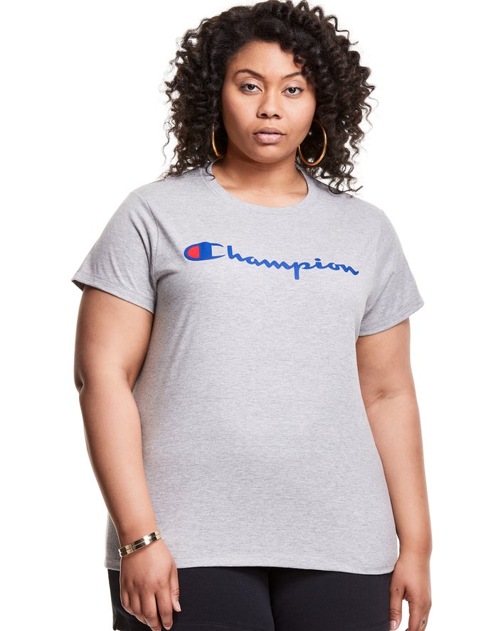 Champion Plus Classic Script Logo - Naisten Harmaat T-Paita - Suomi 5320879-GL